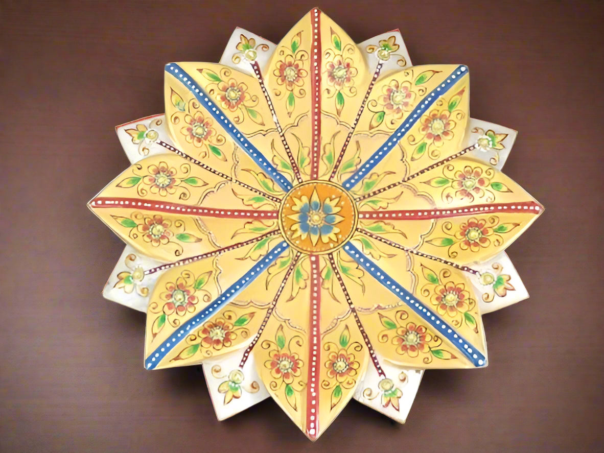 colorful marble lotus urli for home décor, 12"